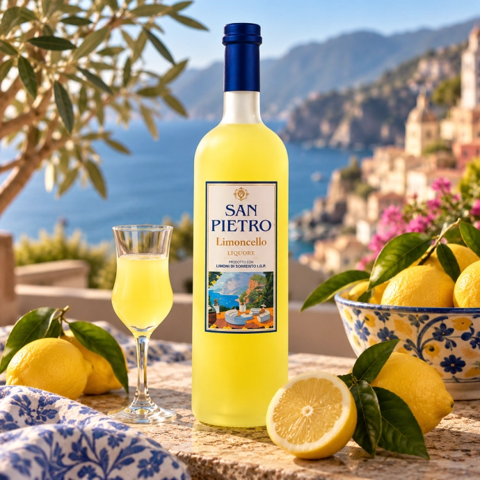 San Pietro Limoncello met verse citroenen aan de Italiaanse kust