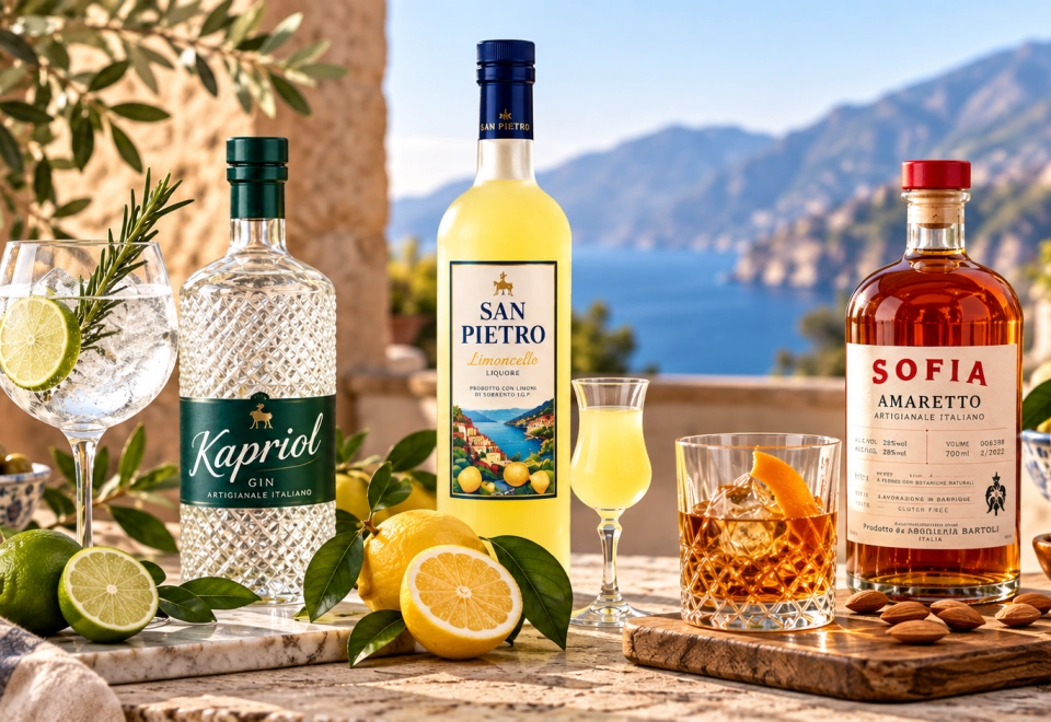 Selectie gedistilleerd van Vinoworld Alkmaar met gin, limoncello en amaretto