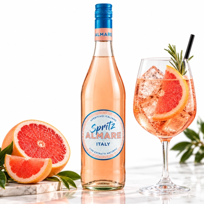 Almare Spritz Pink Rosa Grapefruit met glas en grapefruit