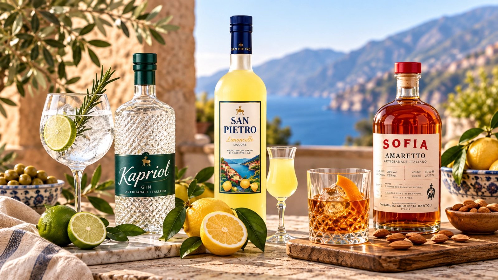 Selectie gedistilleerd van Vinoworld Alkmaar met gin, limoncello en amaretto