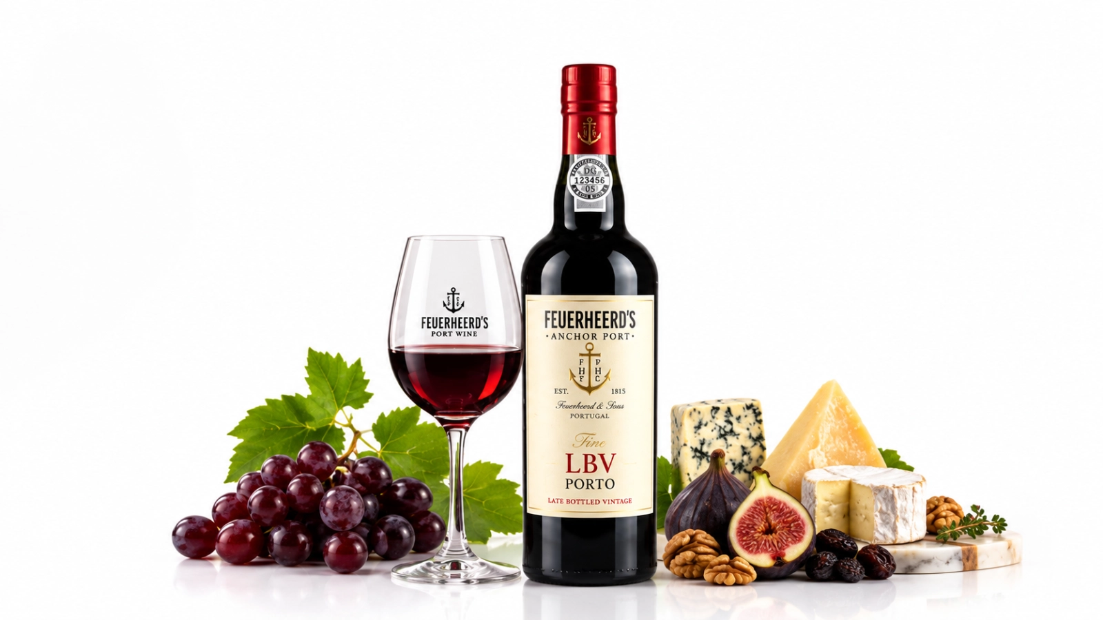 Feuerheerd's LBV Port met glas port, druiven, vijgen en kaas