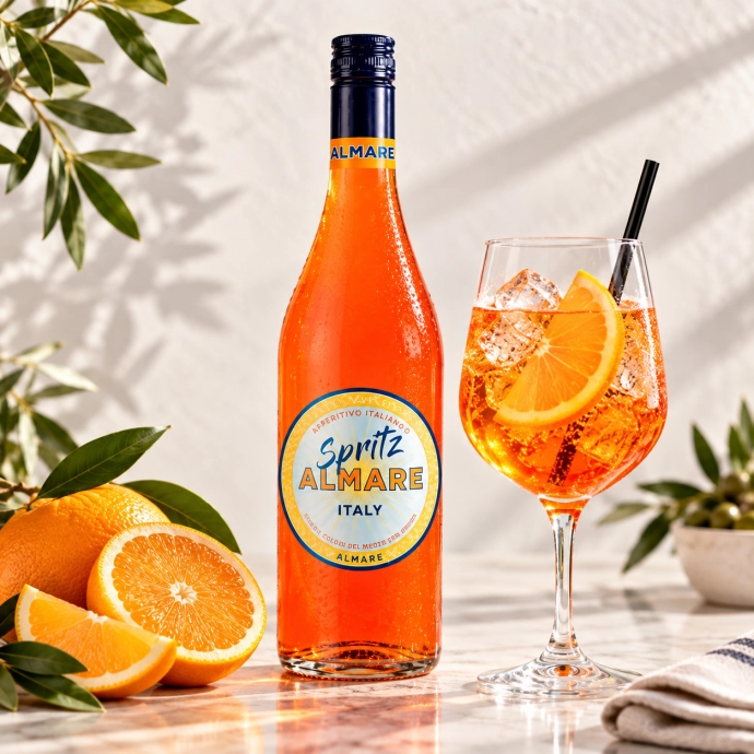Almare Classico Spritz met glas en sinaasappel