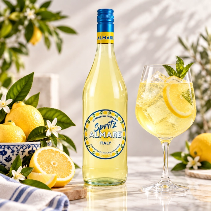 Almare Limoncello Spritz met glas en citroen